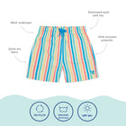 UV Protective Swim Shorts Multi Stripe, featuring an elasticated waist with ties and made from 100% recycled polyester.